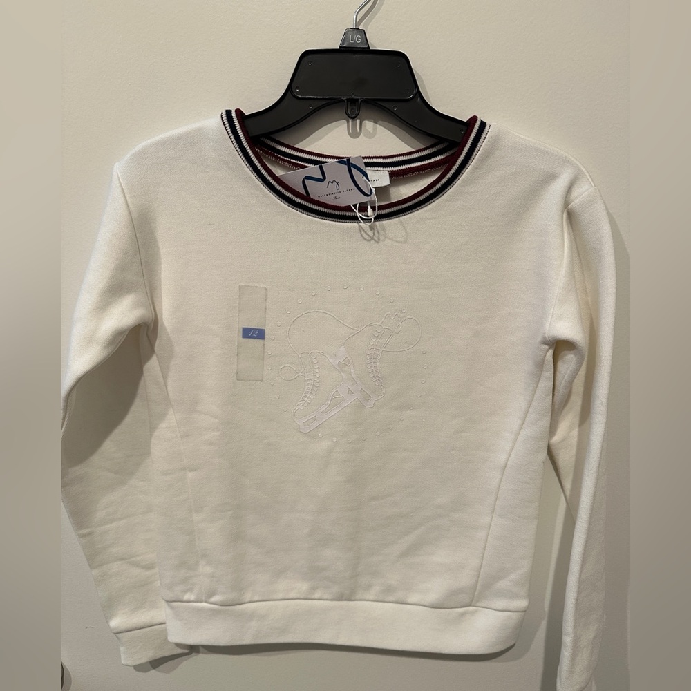 Jacadi Mademoiselle Sweater Girls White Crew Pullover Knit Sweater NWT